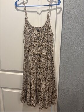 Japna Beige Leopard-Print Mini Dress with Buttons